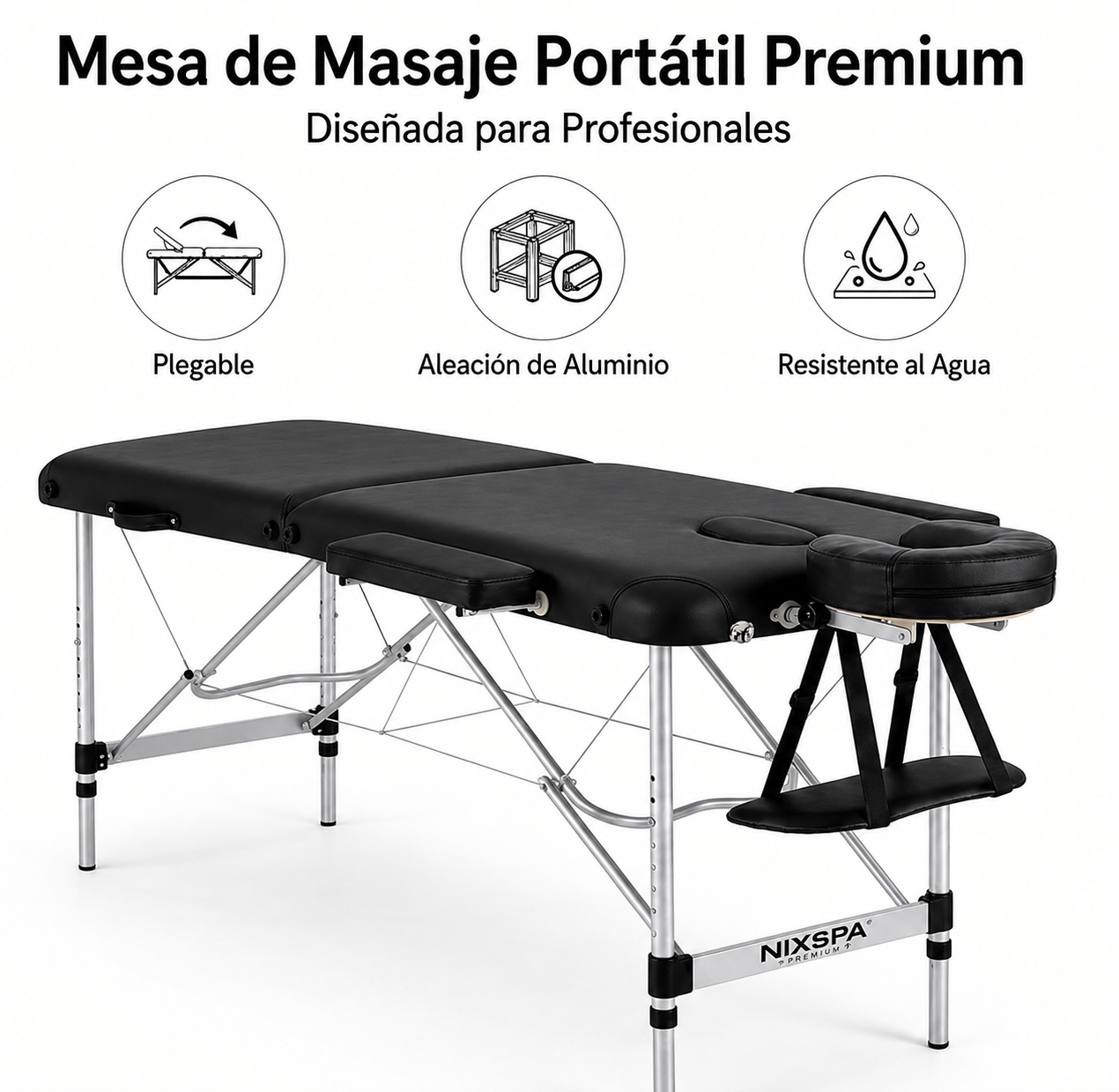 Lettino da massaggio pieghevole a 2 zone con altezza regolabile, poggiatesta ergonomico e design portatile 60 cm