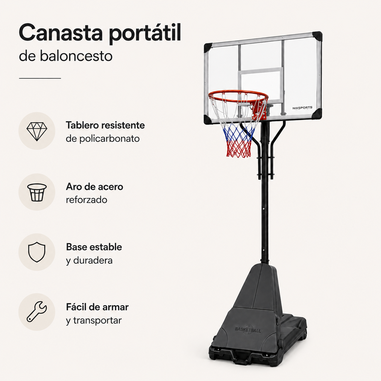 Panier de basket portable avec hauteur réglable 2,45-3,05 m