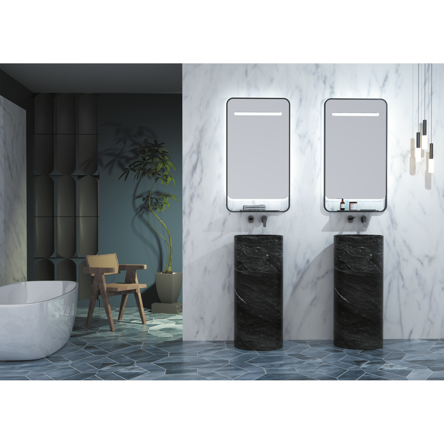 Ledimex - Specchio da bagno con luce a LED con mobile Matt Black Cargoer