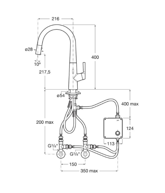 Roca -Syra-e A5A8A2AC00 Hub Syra-e Elektronische Küchenhahn