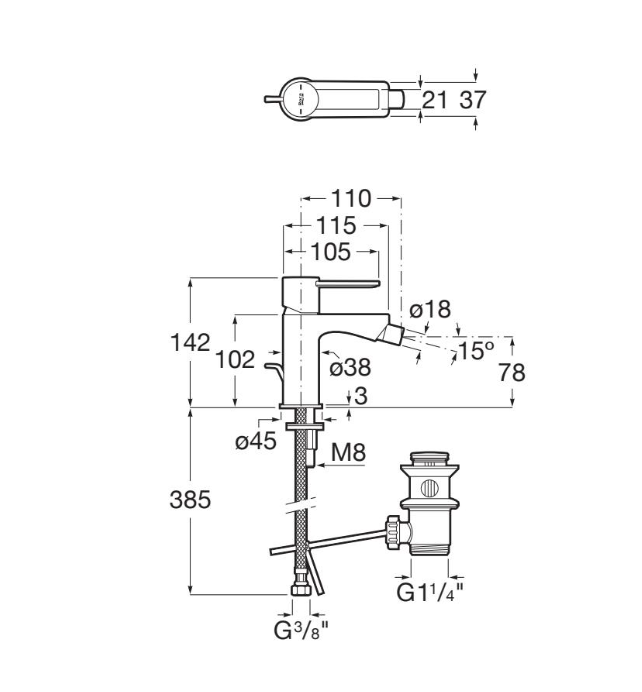 Roca - Targa Tap für Bidé mit einem Chrome -automatischen Jet und automatischen Abflussregler