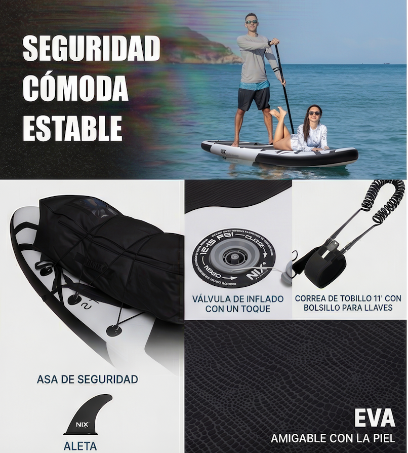 Nix Sports – Tabla de paddle surf hinchable 11" blanca