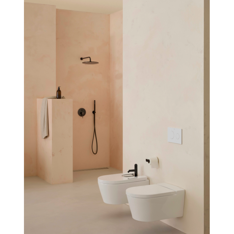 Roca -  Inodoro completo suspendido compacto inspira round Rimless® con salida horizontal
