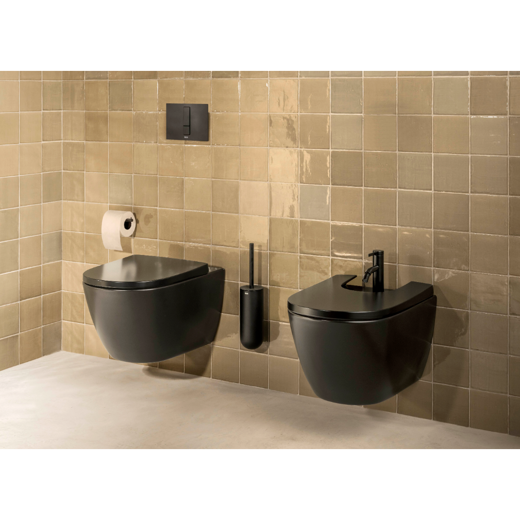 Roca - Inodoro completo suspendido Ona Rimless® con fijaciones ocultas negro mate