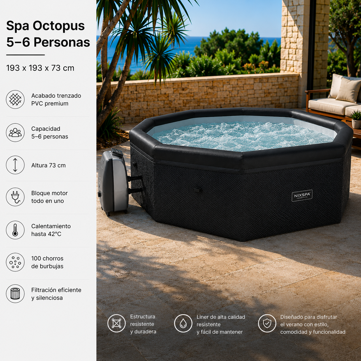 Nixspa Spa exterior insuflável semirrígido 5–6 pessoas