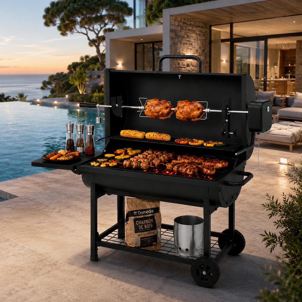 Set Barbecue a Carbone con Girarrosto Motorizzato 360°