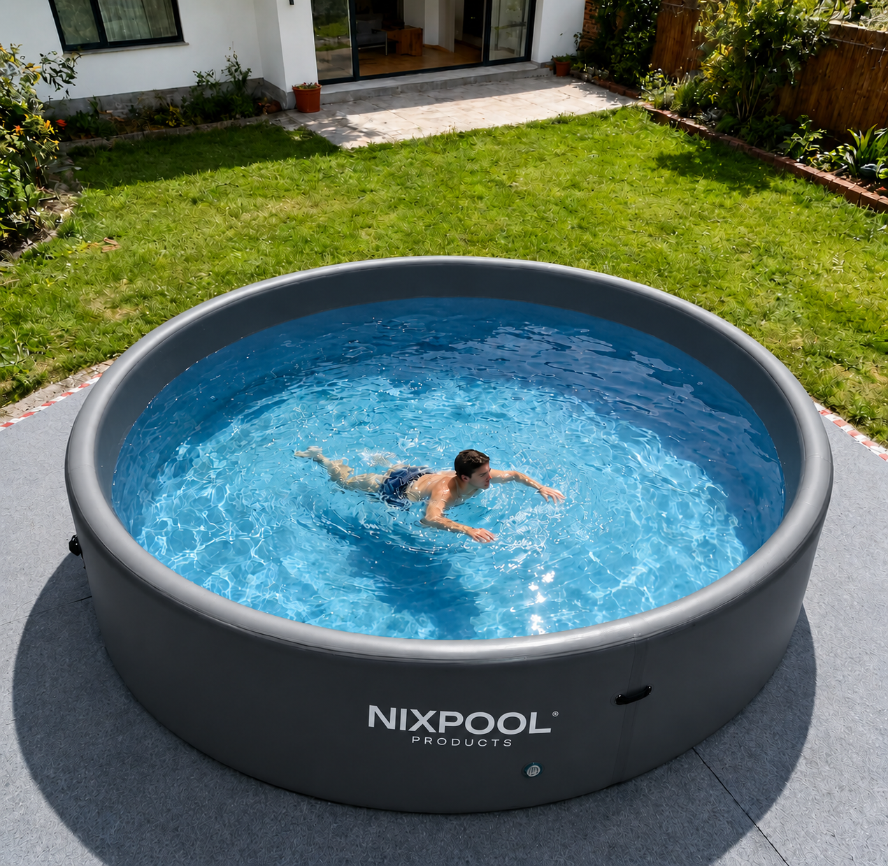 Piscina elevada sin obra hinchable rigida gris antracita