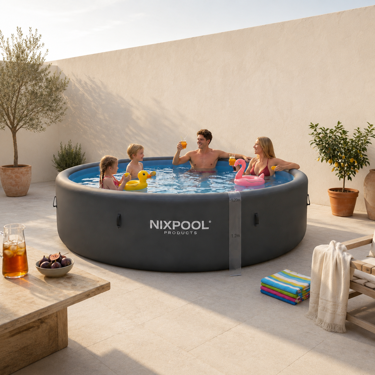 Piscina elevada sin obra hinchable rigida gris antracita