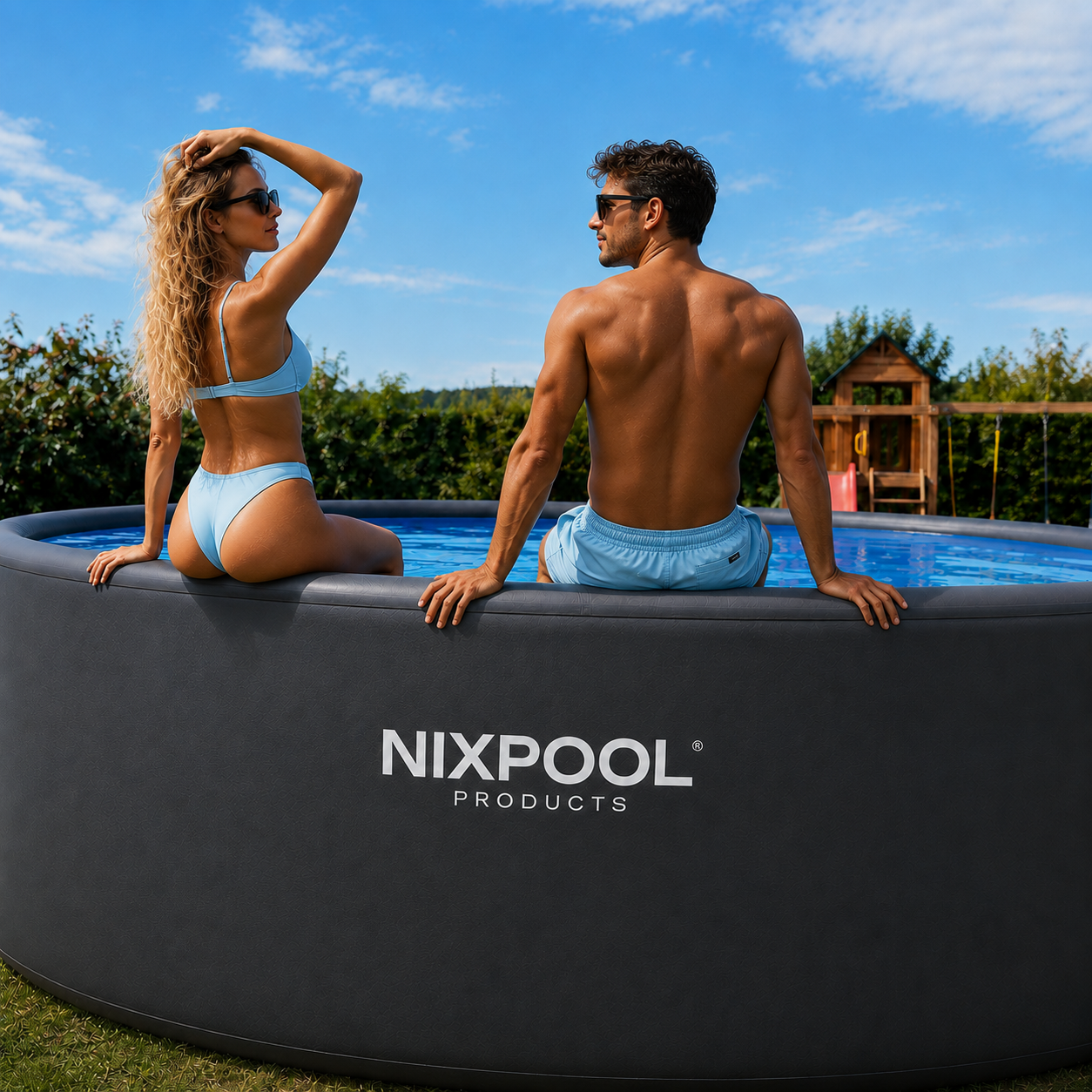 Piscina elevada sin obra hinchable rigida gris antracita