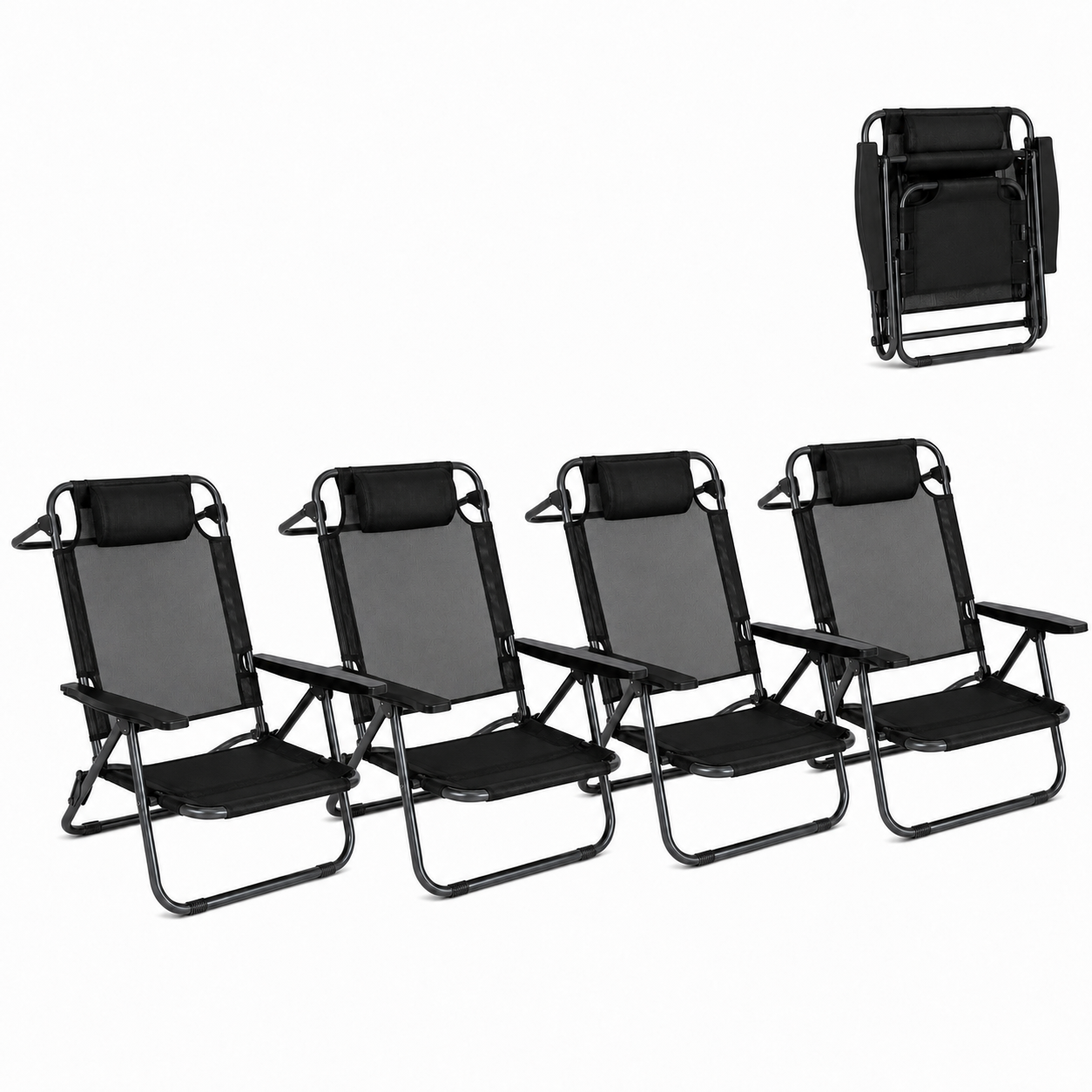 Chaise pliante basse pour plage et camping avec appuie-tête rembourré