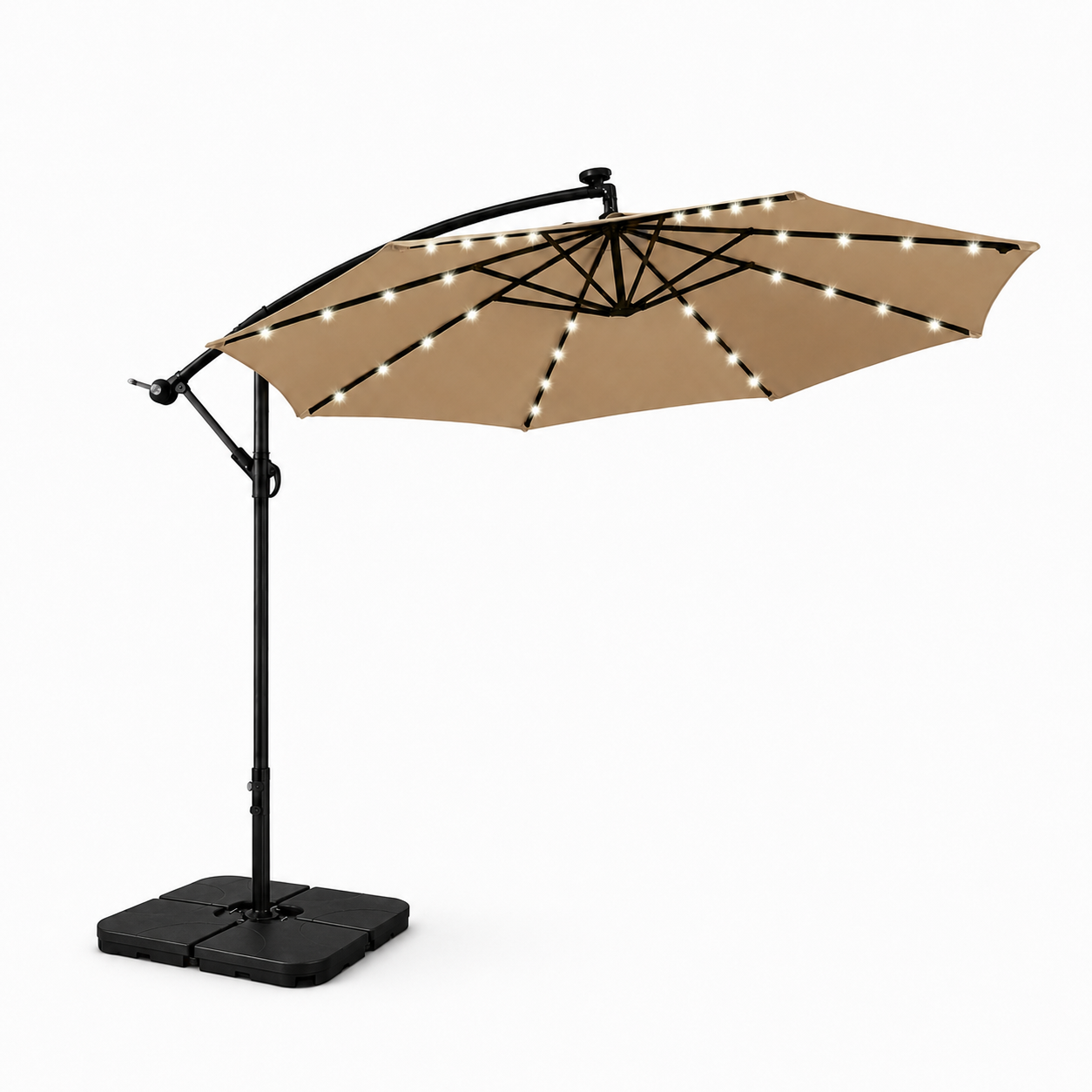 Pack Sombrilla Lateral 3m LED Kaki + Base Modular Cuadrada