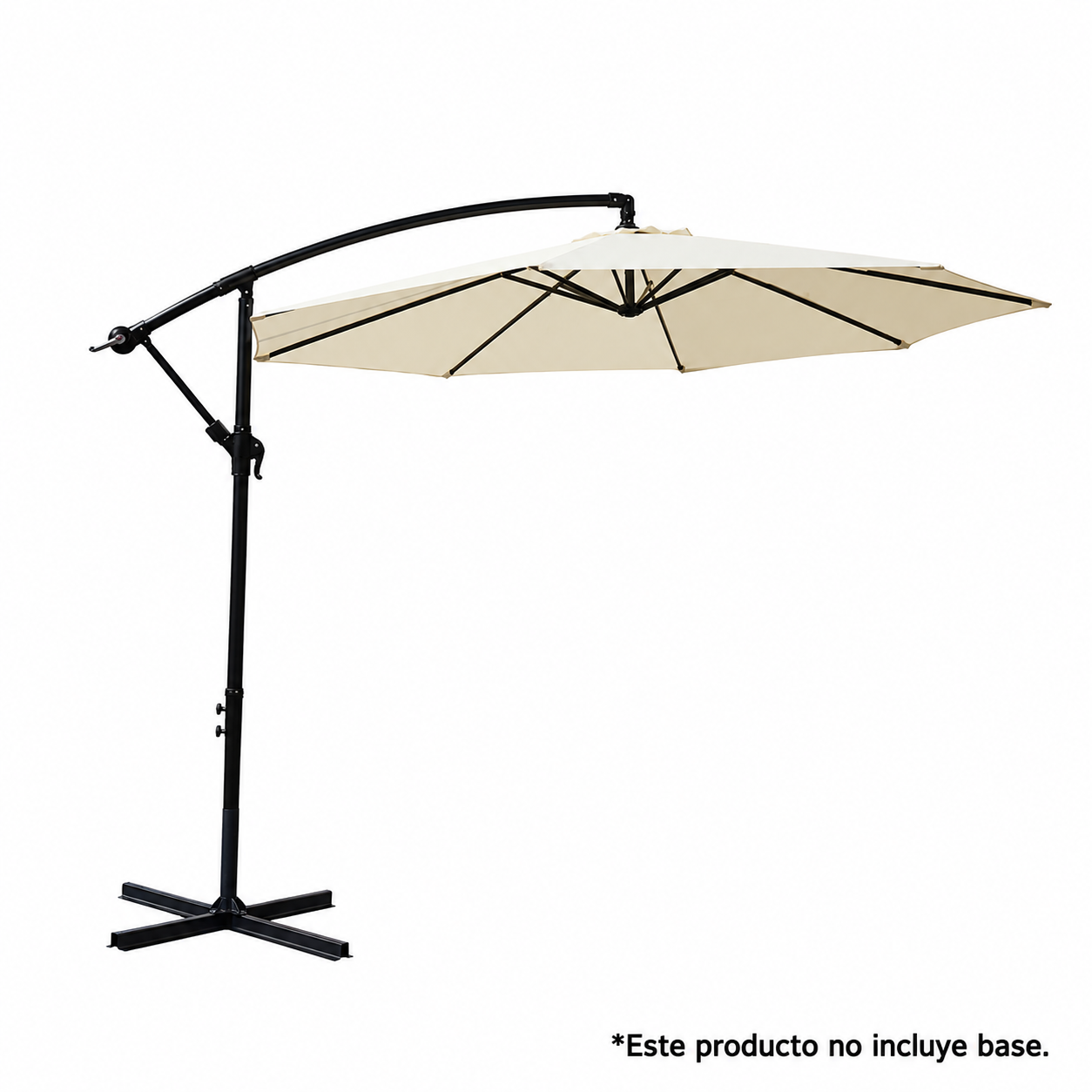 Seitlicher Garten-Sonnenschirm, 360° neigbar, mit seitlichem Mast, Kurbel und UV-Sonnenschutz, beige, ohne Basis