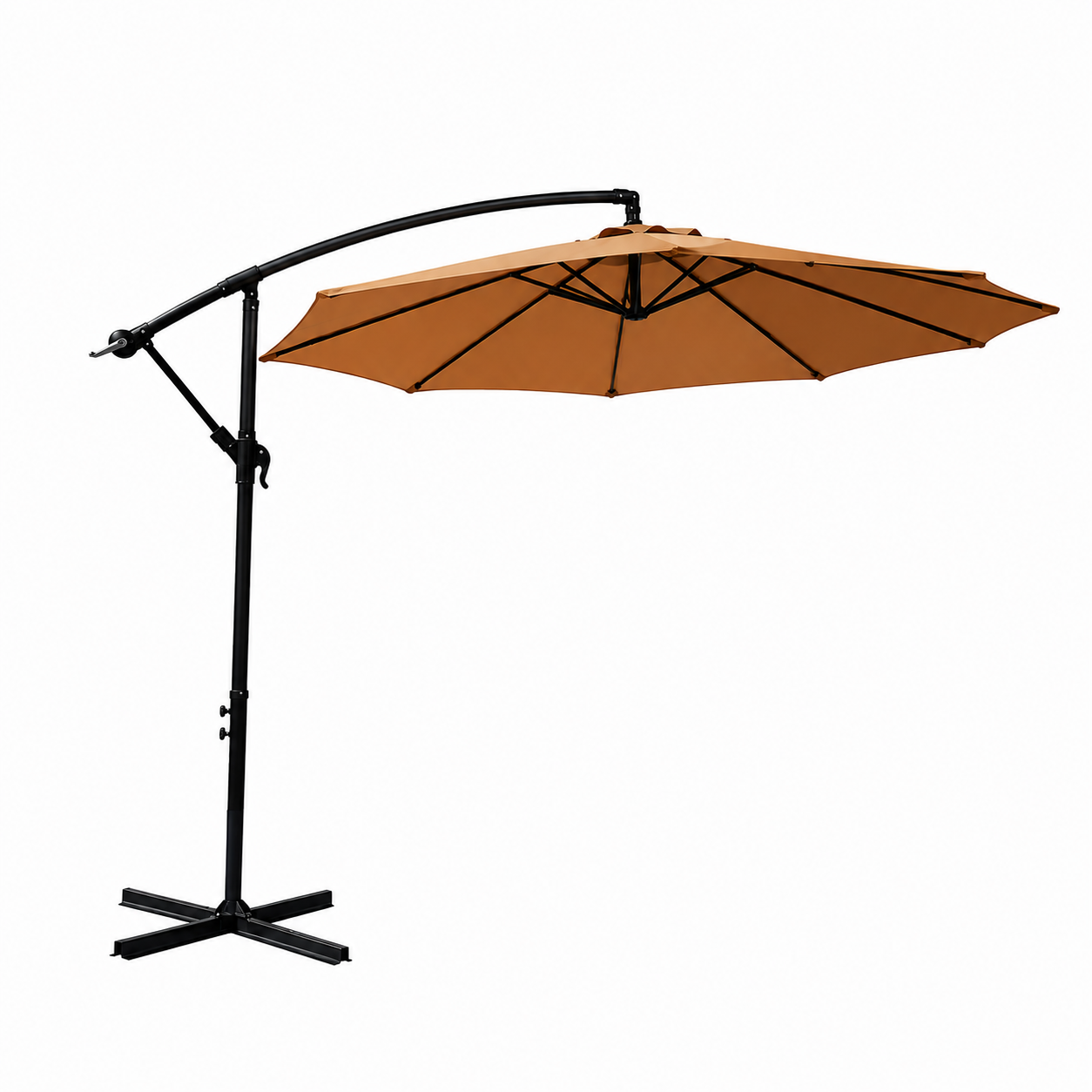 Guarda-sol lateral de jardim inclinável 360° com mastro lateral, manivela e proteção solar UV cor caqui sem base