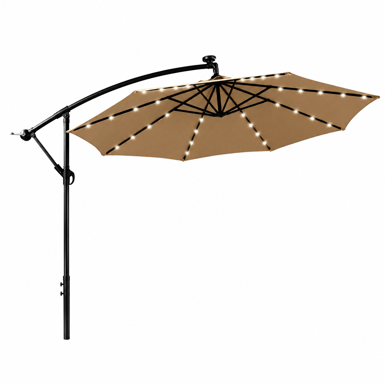 Seitlicher Gartenschirm mit LED-Lichtern, 360° Neigung, Kurbel und UV-Sonnenschutz, Farbe Khaki, ohne Ständer