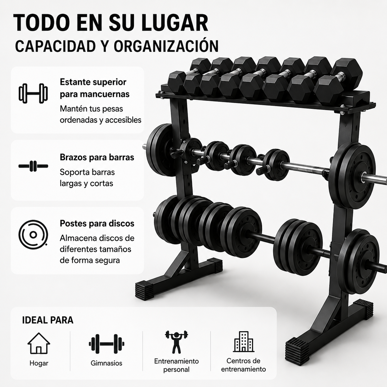 Soporte Para Mancuernas Y Barras 300 Kg Rack Para Gimnasio En Casa