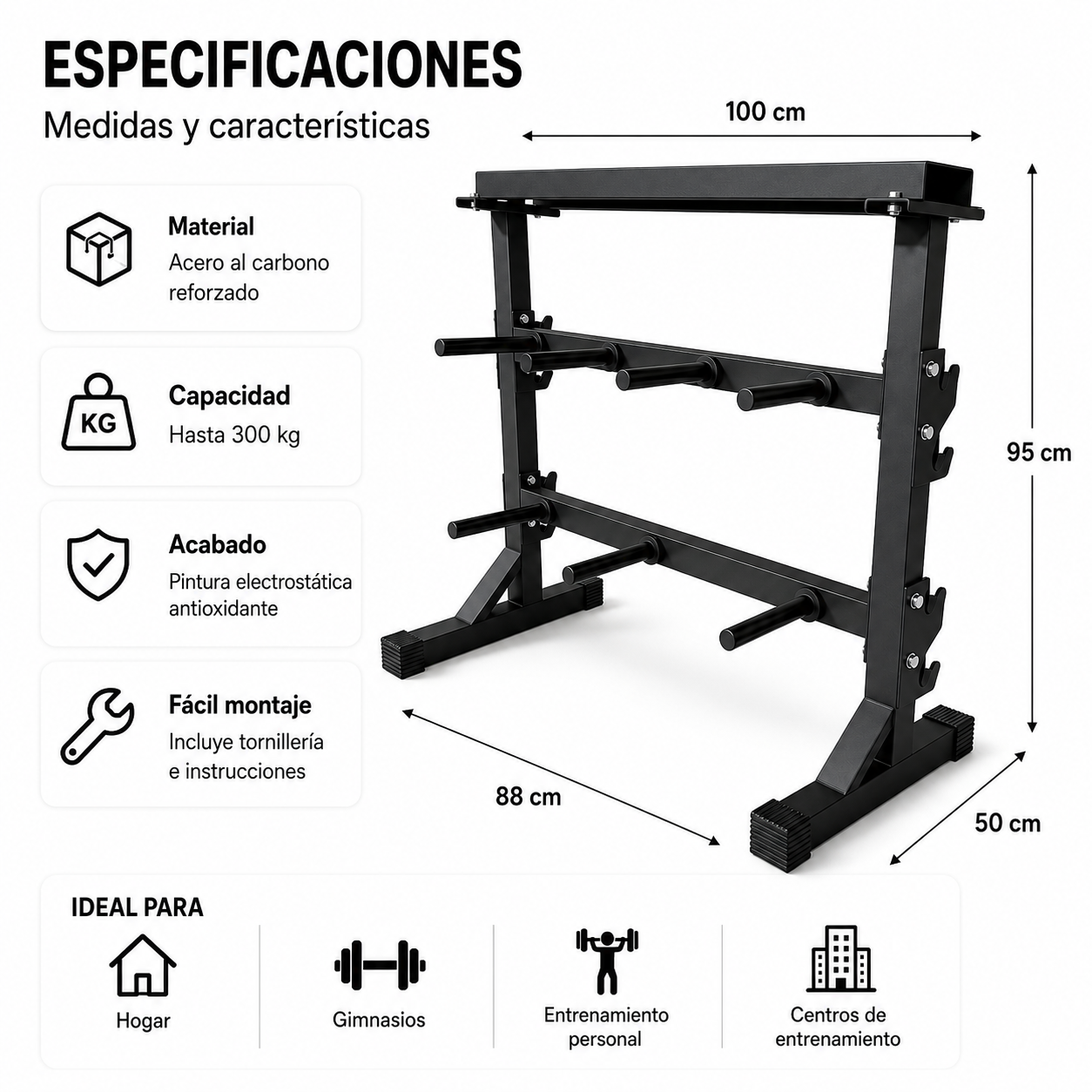 Soporte Para Mancuernas Y Barras 300 Kg Rack Para Gimnasio En Casa