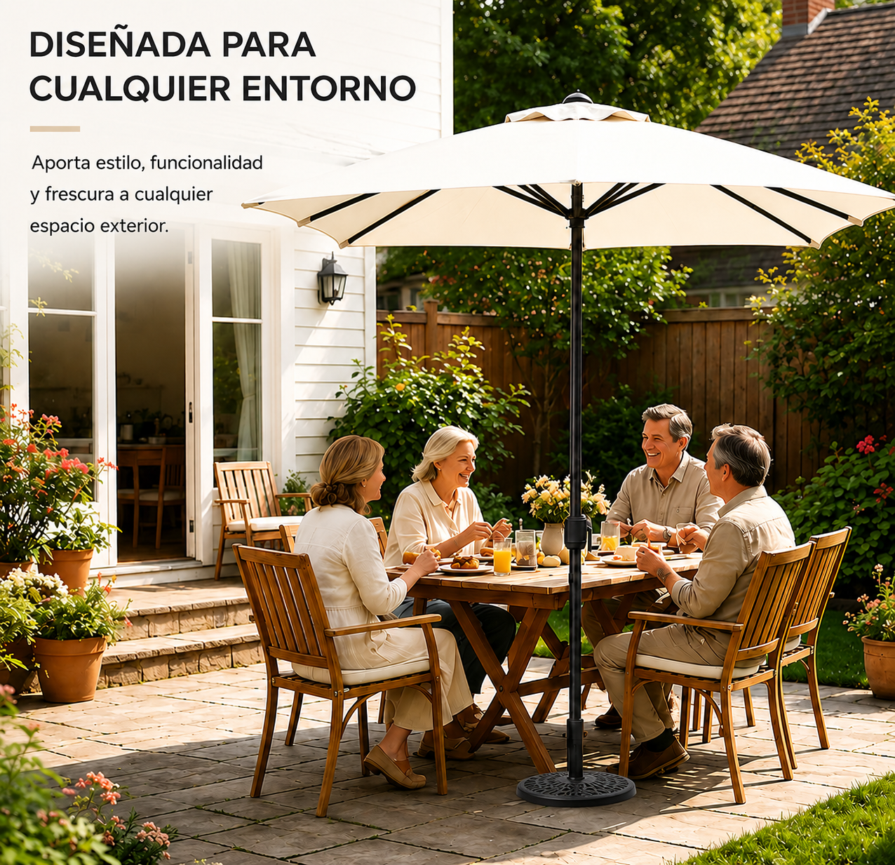 Sombrilla recta UV beige