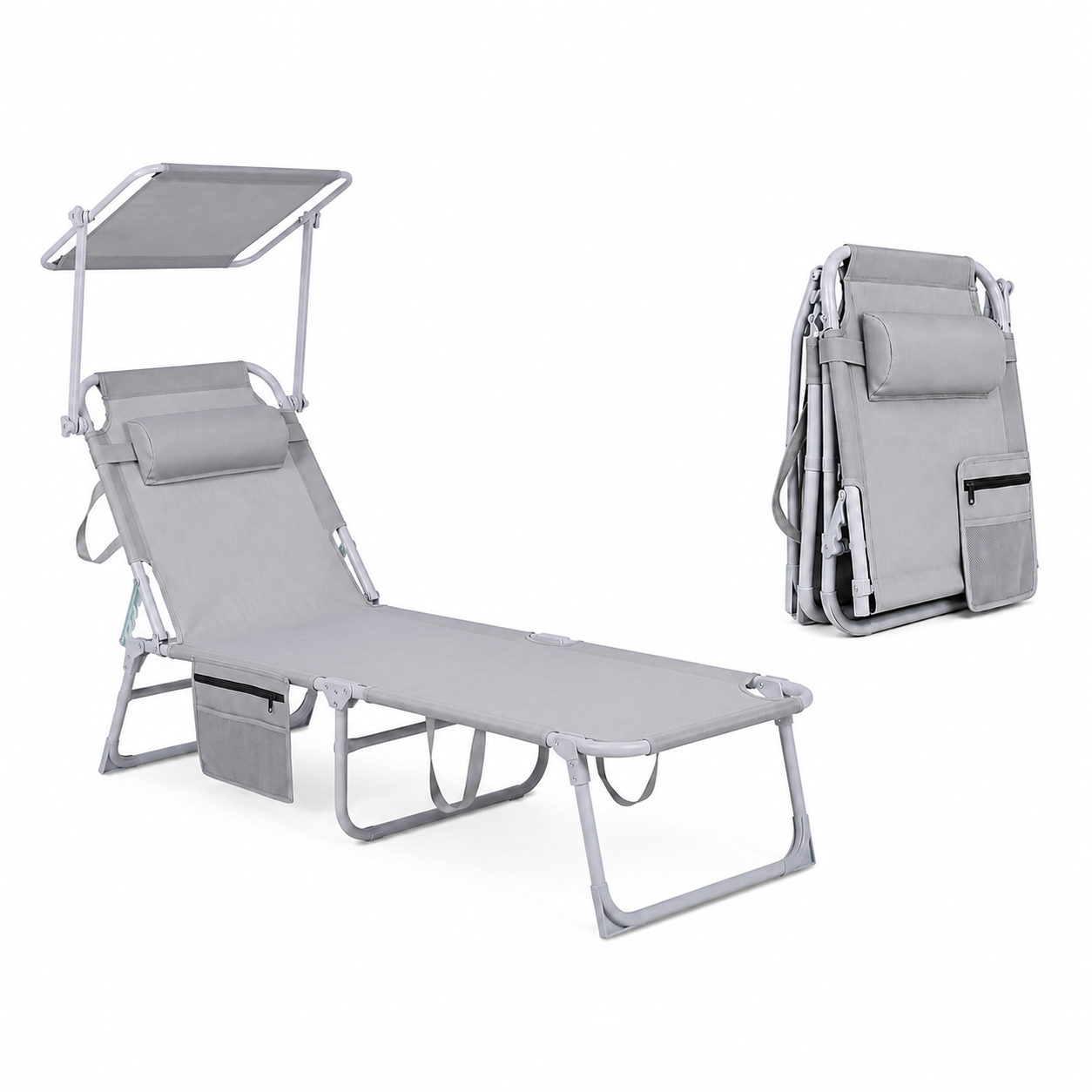 Chaise longue pliable avec parasol réglable pour jardin et plage