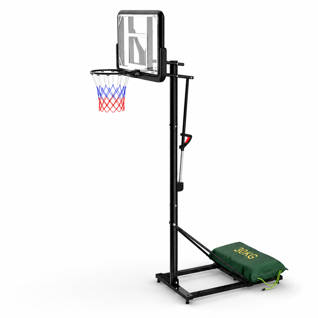 Canasta de Baloncesto Portátil con Altura Regulable 2,45-3,05 m — Tablero Transparente, Aro Reforzado y Base con Bolsa de Lastre 30 kg para Exterior