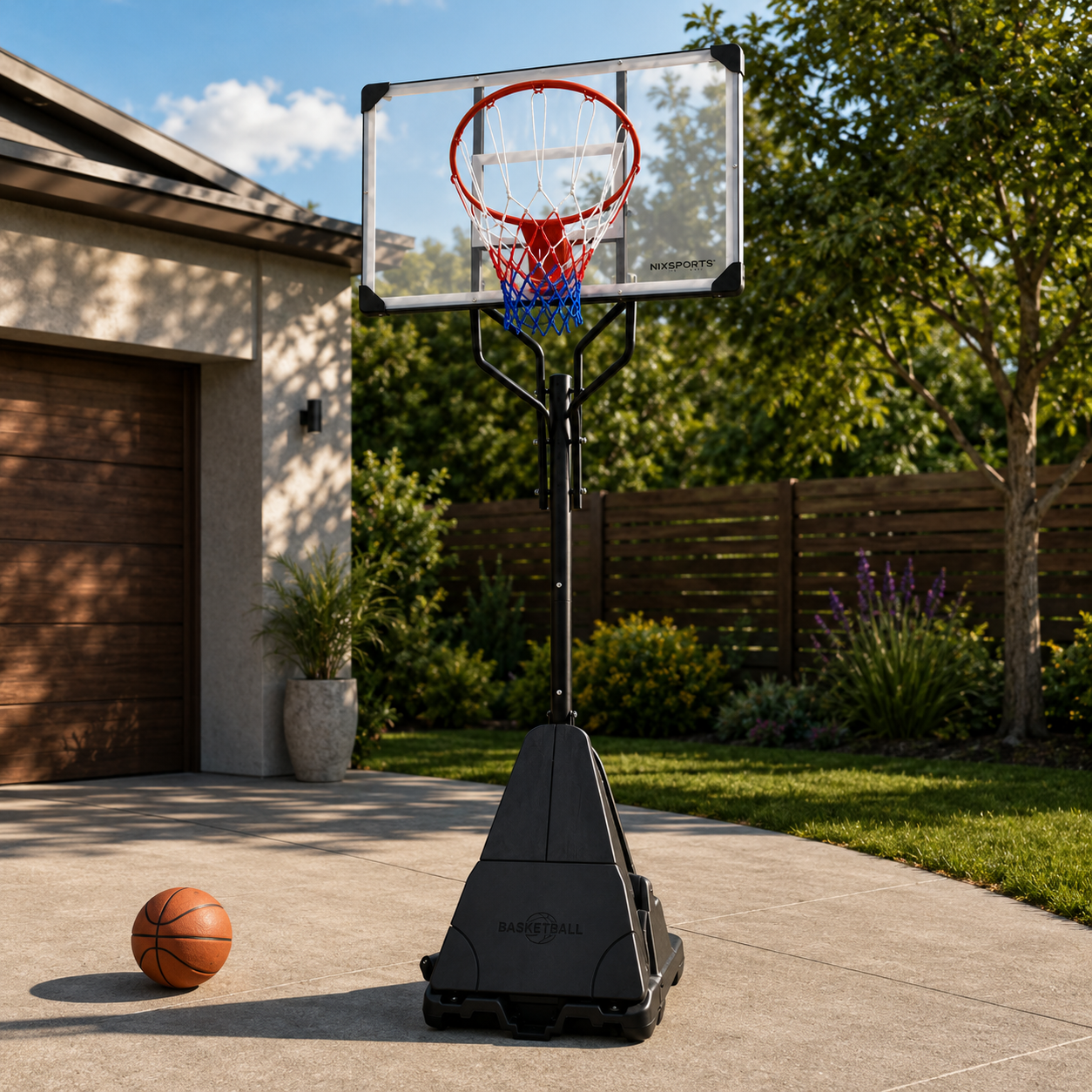 Höhenverstellbarer Basketballkorb für den Außenbereich mit Basis und Rollen