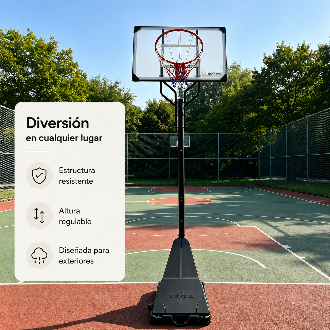 Höhenverstellbarer Basketballkorb für den Außenbereich mit Basis und Rollen