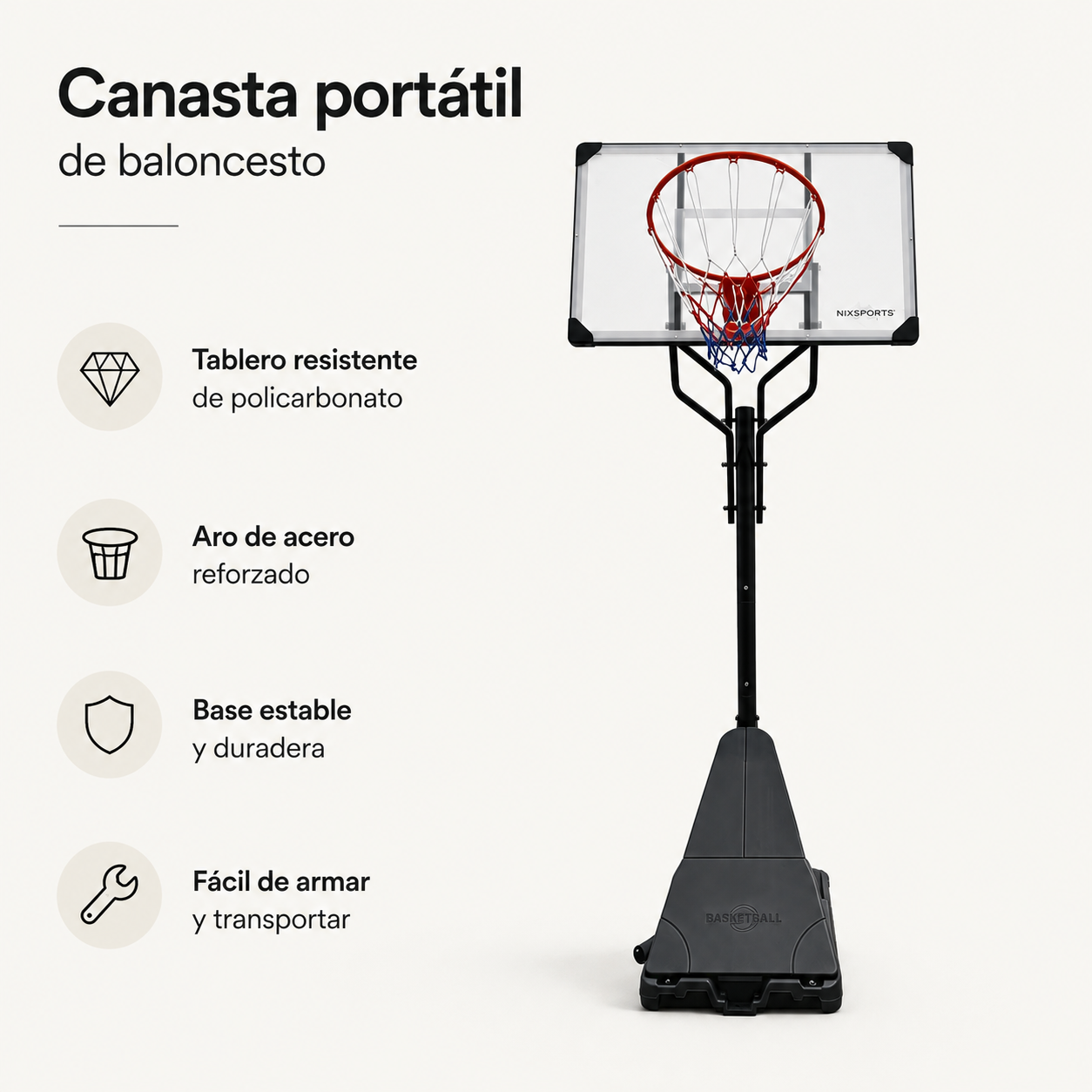 Höhenverstellbarer Basketballkorb für den Außenbereich mit Basis und Rollen