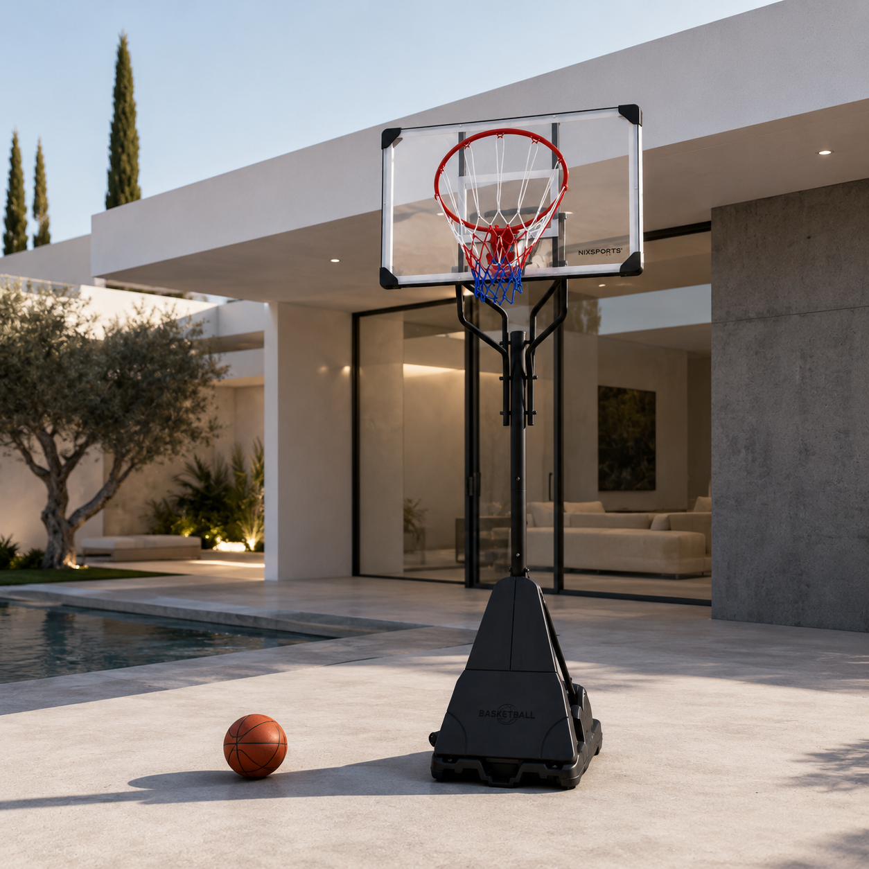 Höhenverstellbarer Basketballkorb für den Außenbereich mit Basis und Rollen