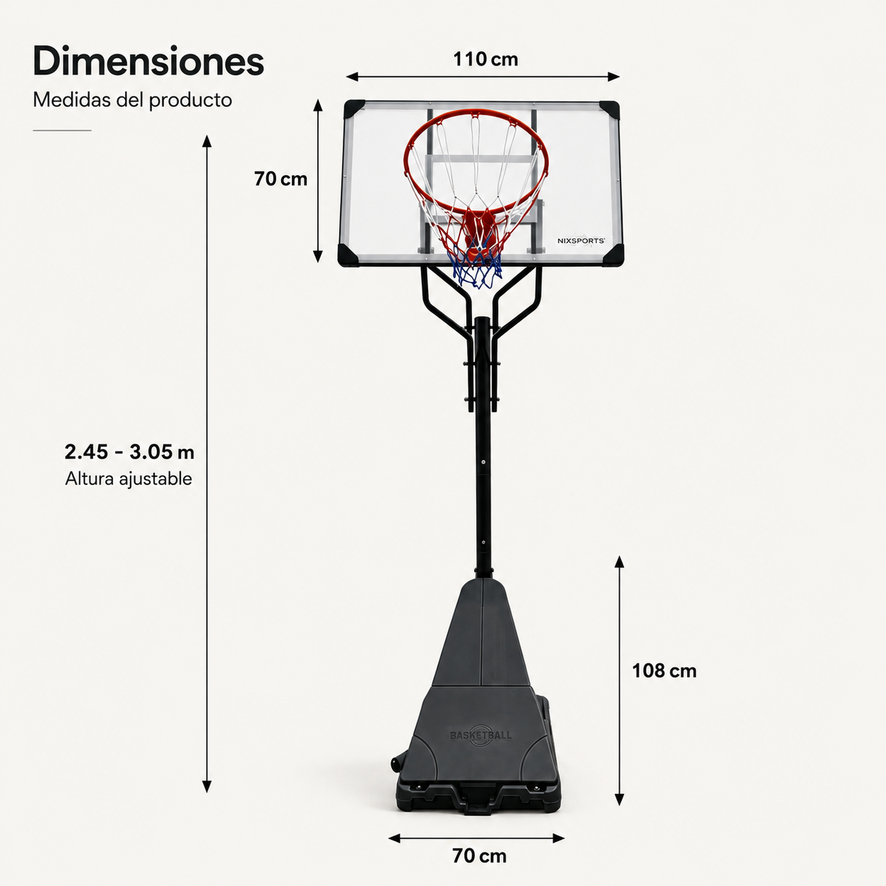 Höhenverstellbarer Basketballkorb für den Außenbereich mit Basis und Rollen
