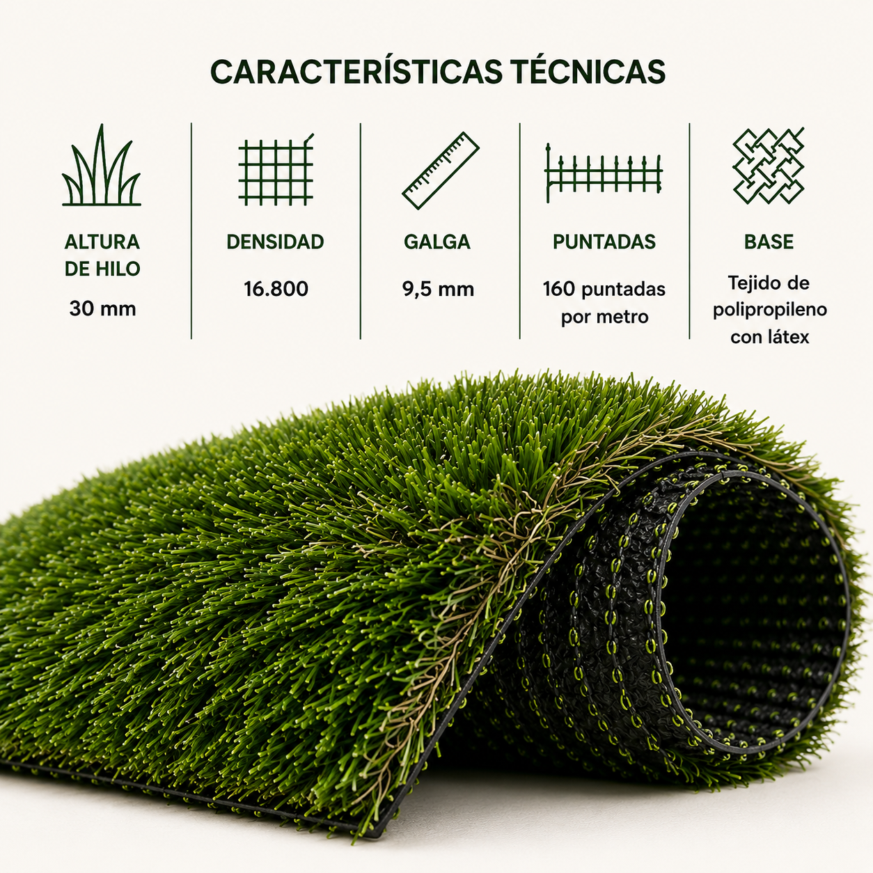 Lorvik Rollo Césped Artificial 30 mm — 2×5 m (10 m²) para Jardín y Zona de Descanso