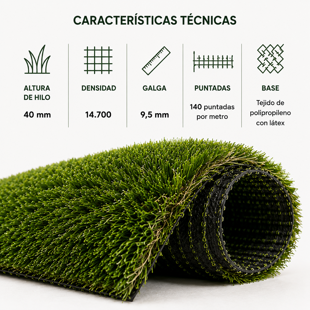 Rotolo prato sintetico 40mm giardino alta densità uso esterno naturale 1x5m (5m2)