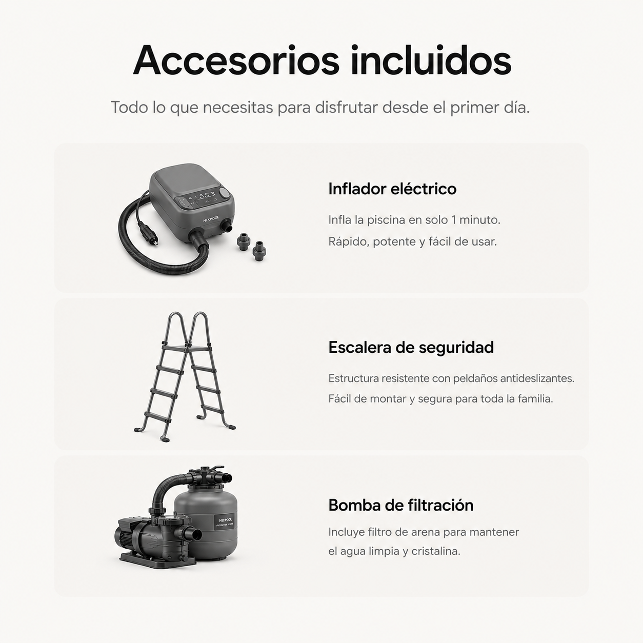 Piscina Hinchable Rígida Gris Antracita Bomba Eléctrica y Accesorios Incluidos
