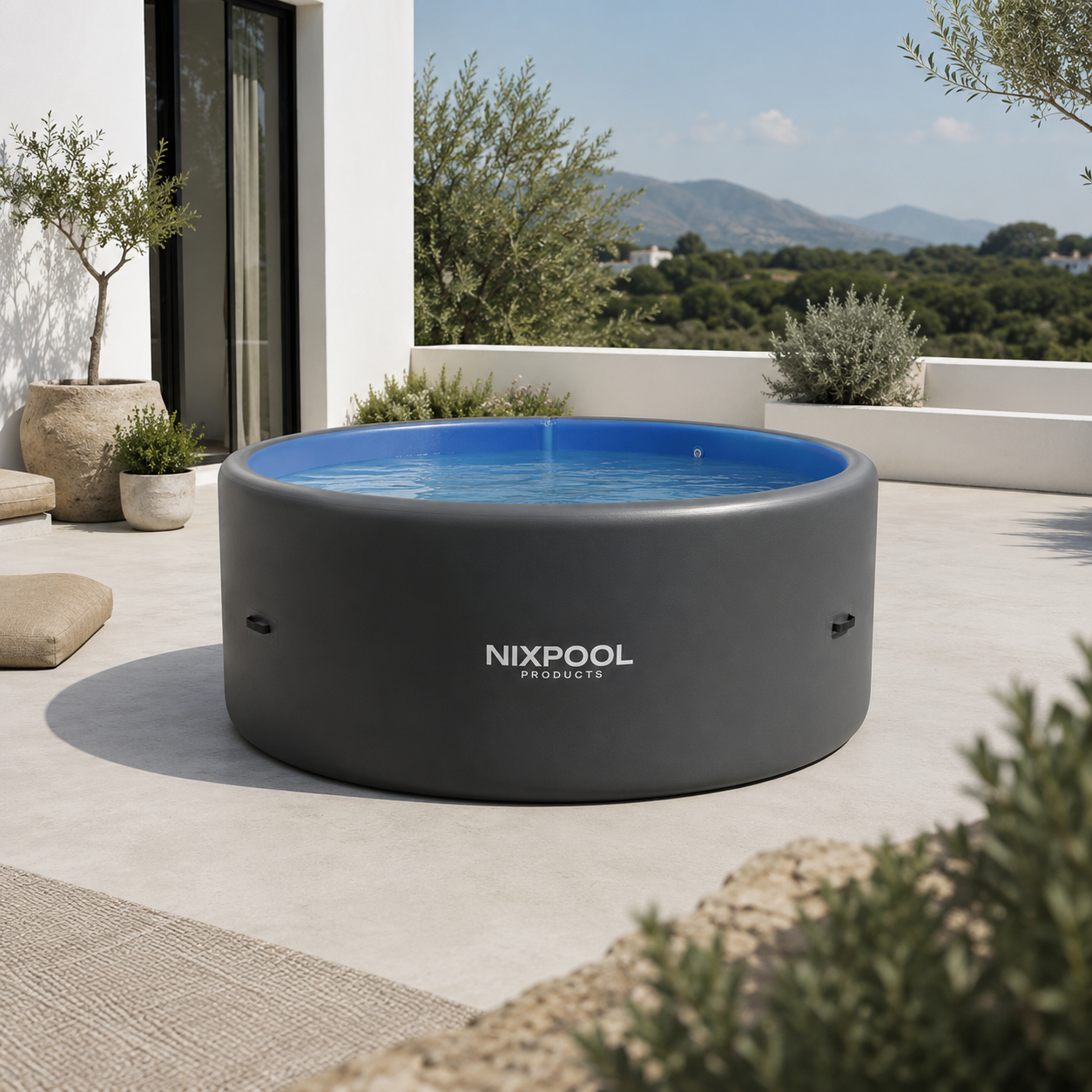 Piscina Hinchable Rígida Gris Antracita Bomba Eléctrica y Accesorios Incluidos