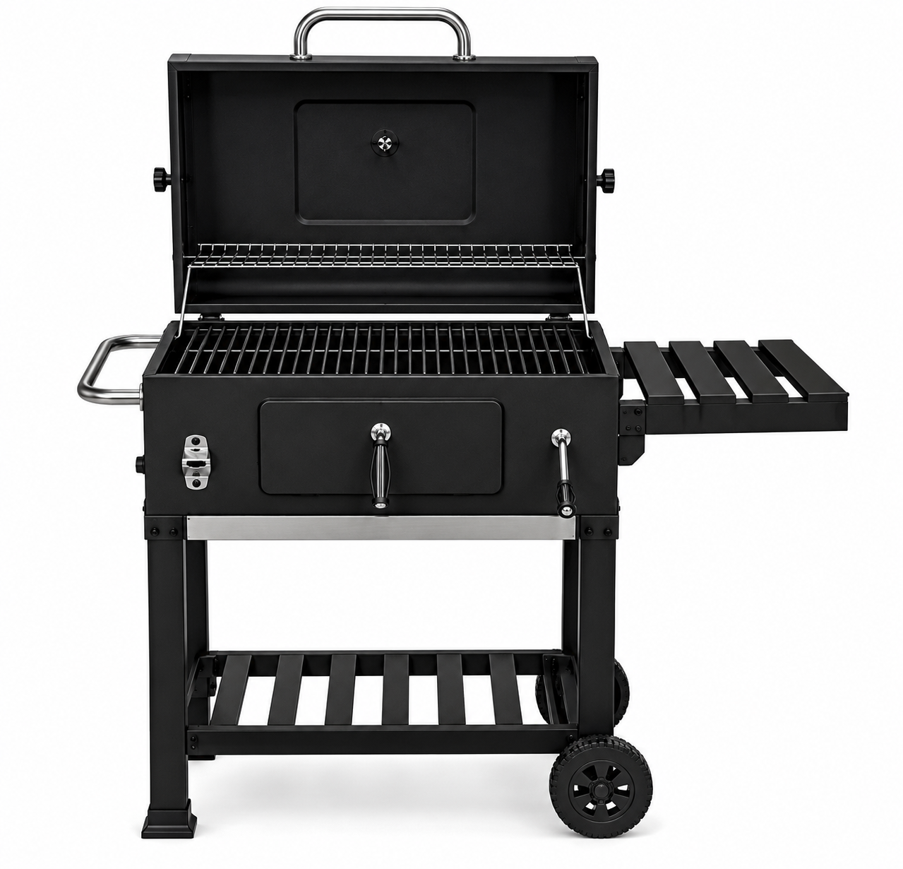 Barbecue au charbon avec couvercle et chariot auxiliaire