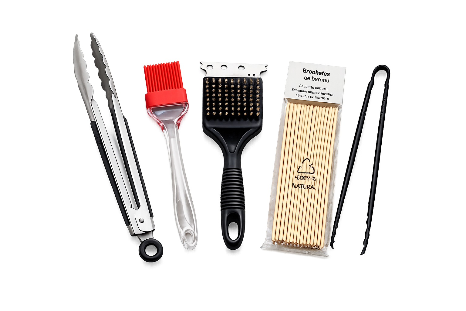 Professionelles 5-teiliges BBQ-Set aus Edelstahl mit robusten Utensilien und Silikongriffen für Grill