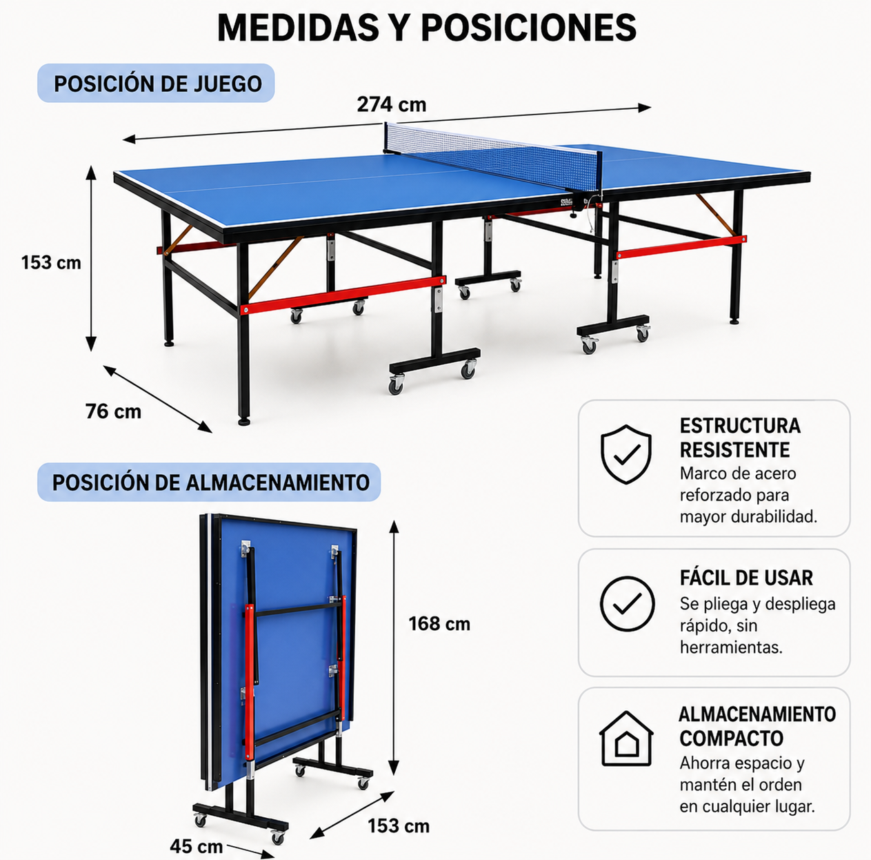 Mesa De Ping Pong Plegable Compacta Con Red Incluida