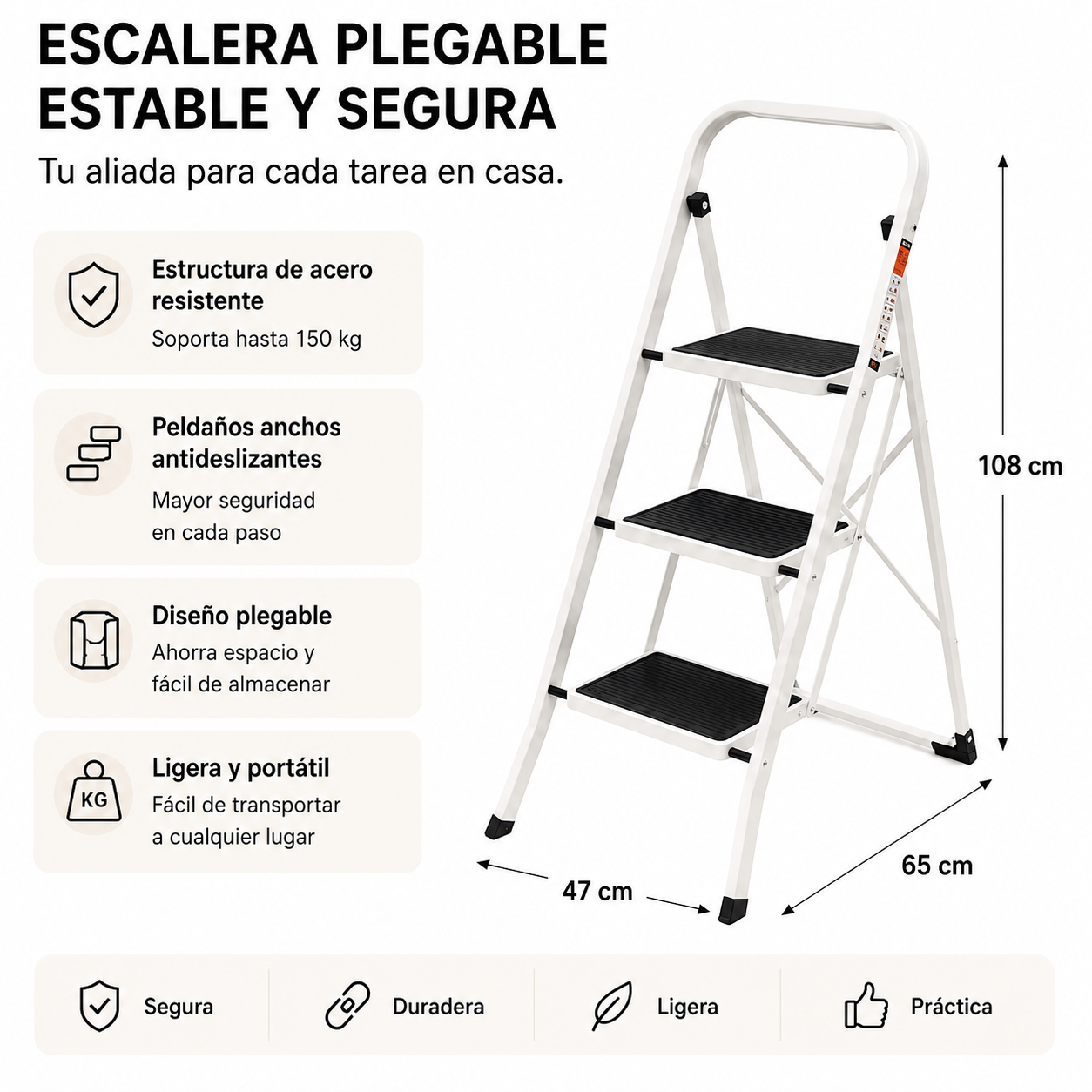 Escada Dobrável com Superfície Antiderrapante de 3 Degraus