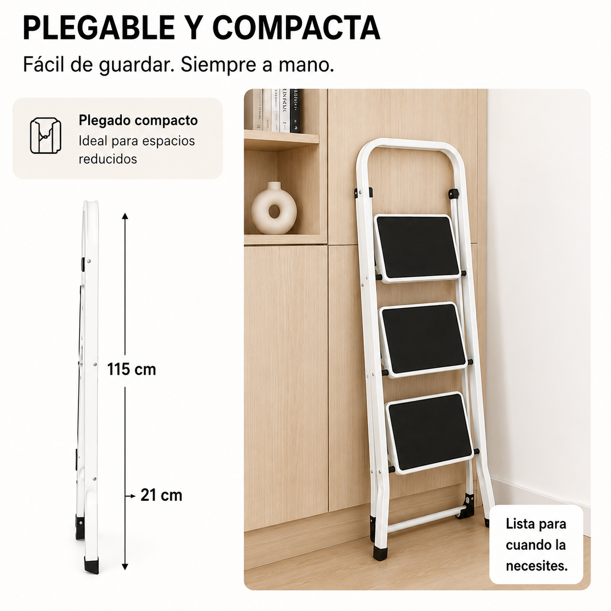Escada Dobrável com Superfície Antiderrapante de 3 Degraus