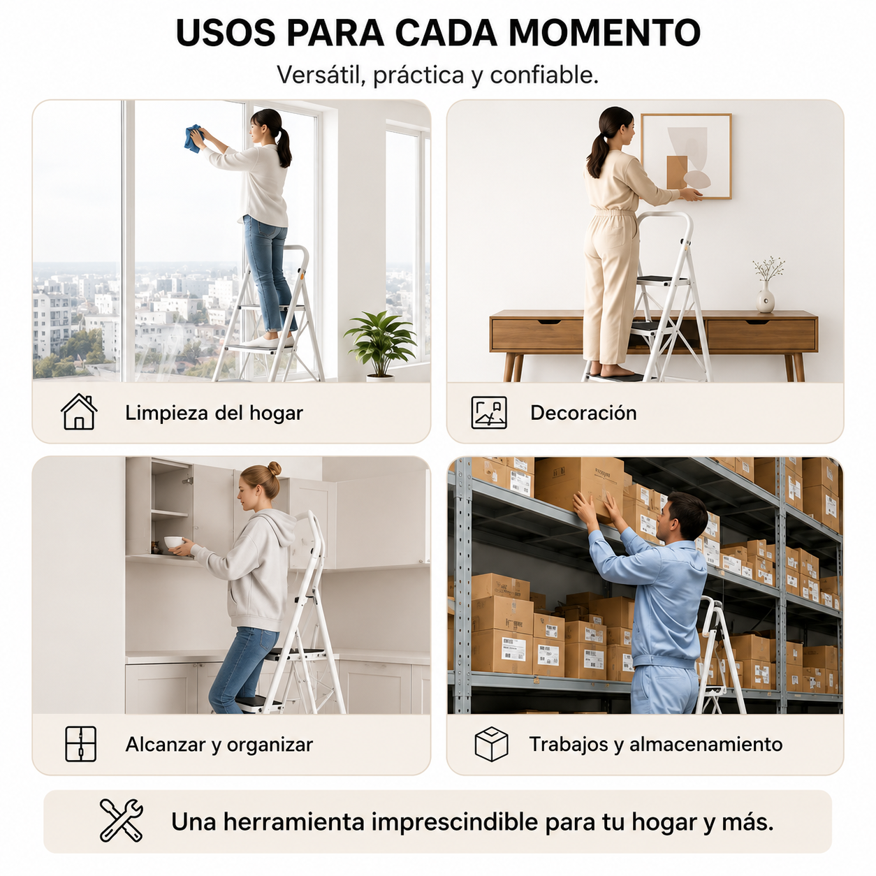 Escada Dobrável com Superfície Antiderrapante de 3 Degraus