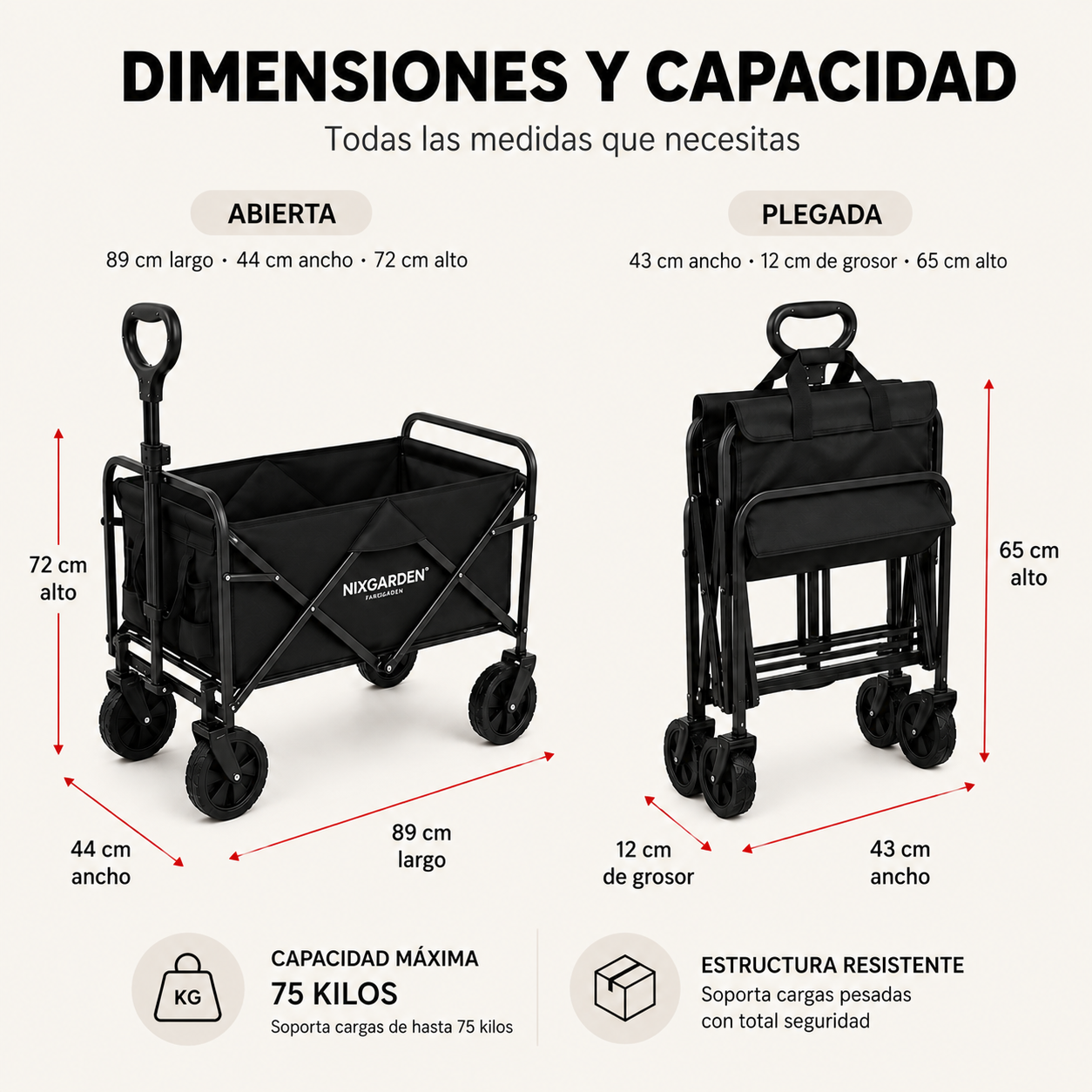 Carro Plegable Todoterreno Con Carga 75 Kg