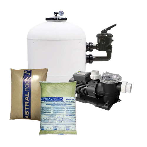 Pack - Filtro Skypool 500 Ø + bomba NIX para piscina + material filtrante