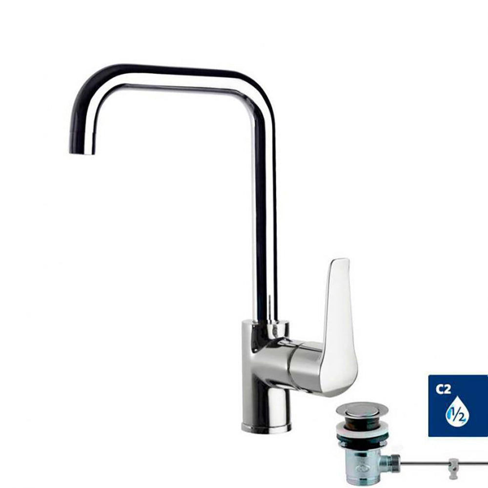 Ramon Soler - Ypsilon Plus, sink monomand with automatic 1¼ stainless valve, cold opening, chrome