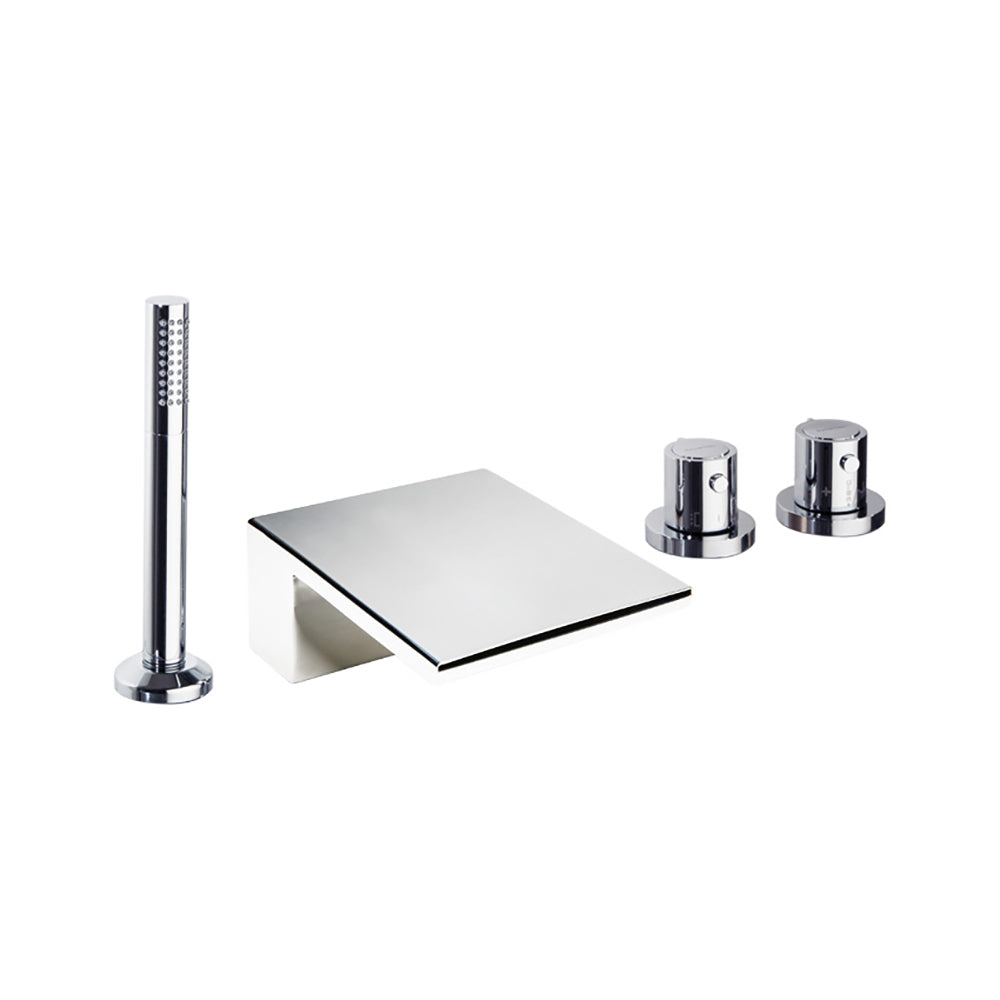 Ramon Soler - Urban Chic, thermostatic shelf for bathtub with waterfall, integrated investor and metallic shower equipment, chrome