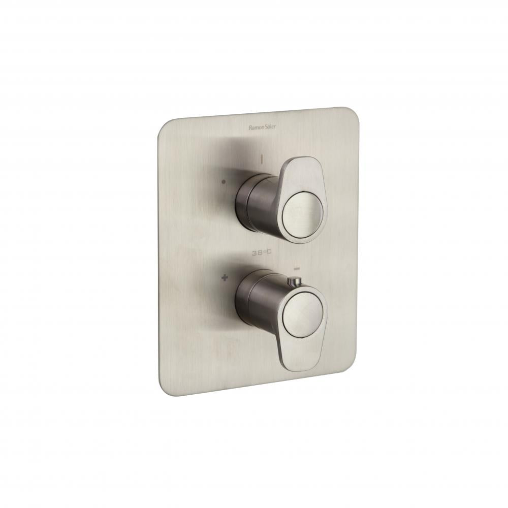 Ramon Soler - Alexia, thermostatic shower shower 1 track with metal plate, brushed nickel