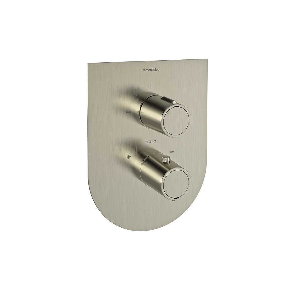 Ramon Soler - Tzar, shower thermostat 1 track with metal plate, brushed nickel