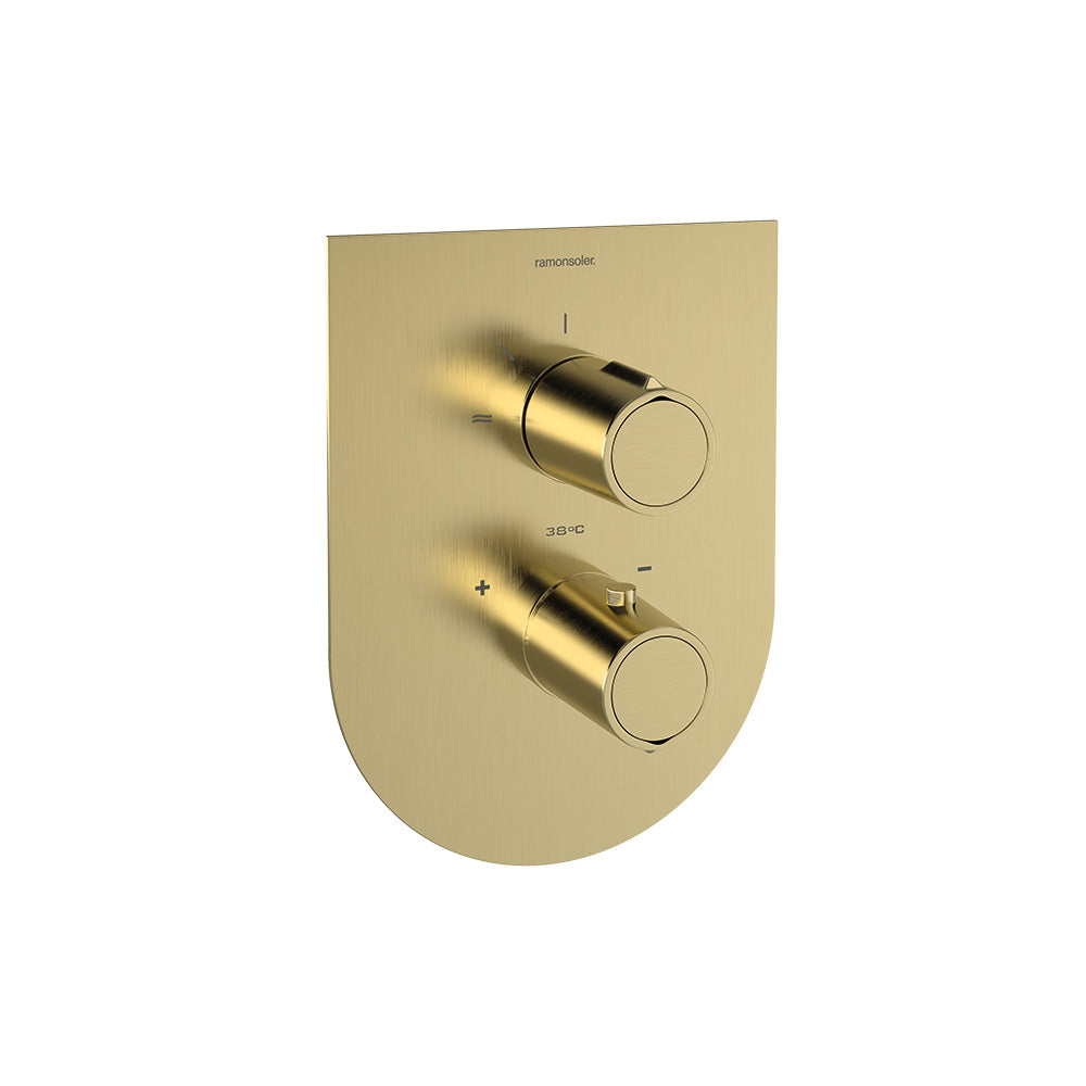 Ramon Soler - Tzar, shower thermostat 1 track with metal plate, brushed gold