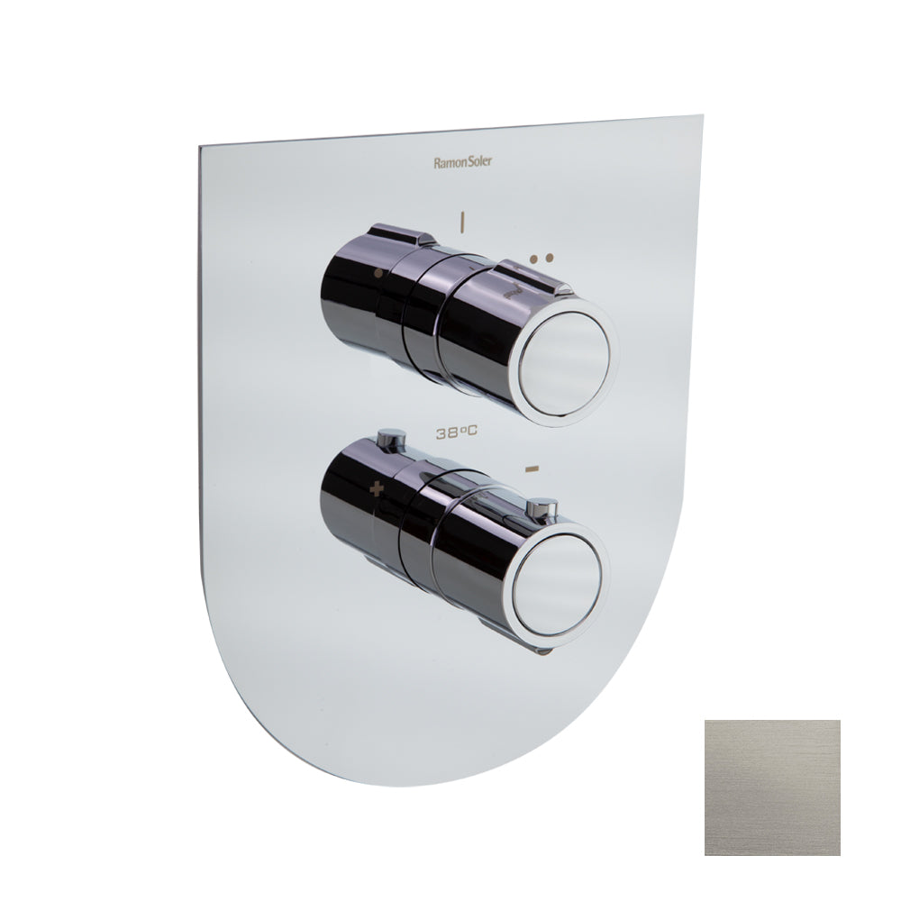 Ramon Soler - Tzar, built-dwelling thermostatic 2-tracks with extra-plain metal plate, brushed nickel