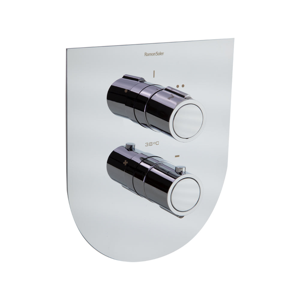 Ramon Soler - Tzar, recessed bath thermostat 2-tracks with extra-plain metal plate, chrome