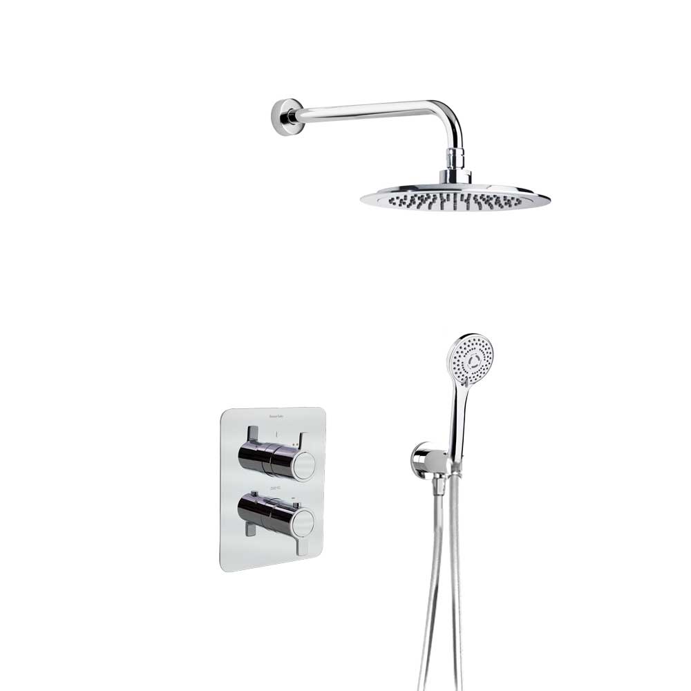 Ramon Soler - Blautherm, Metallic Embolt Thermostat Set 2 manieren met ondersteuning, water nemen, Tebucha en ronde rociator Ø240 mm, Chrome 948712RP240