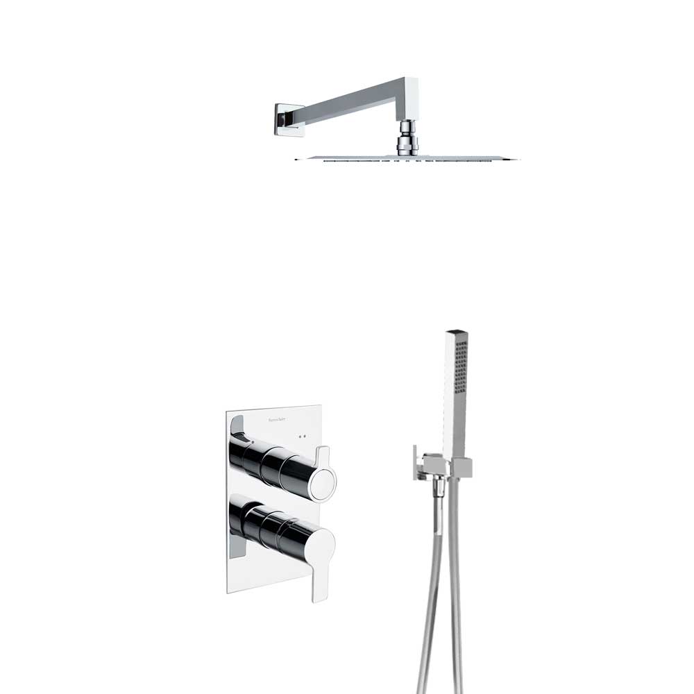 Ramon Soler - Blautherm, Metallic Embolt Thermostat Set 2 Ways with Support, Water Taking, Telepeducha and Square Square 225mm, Chrome 948712RPK225