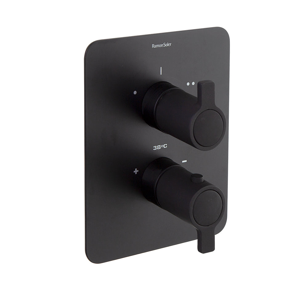 Ramon Soler - Blautherm, Metallic Embed Shower Thermostat 2 Ways with Ultrasimlim Plate, Matte Black